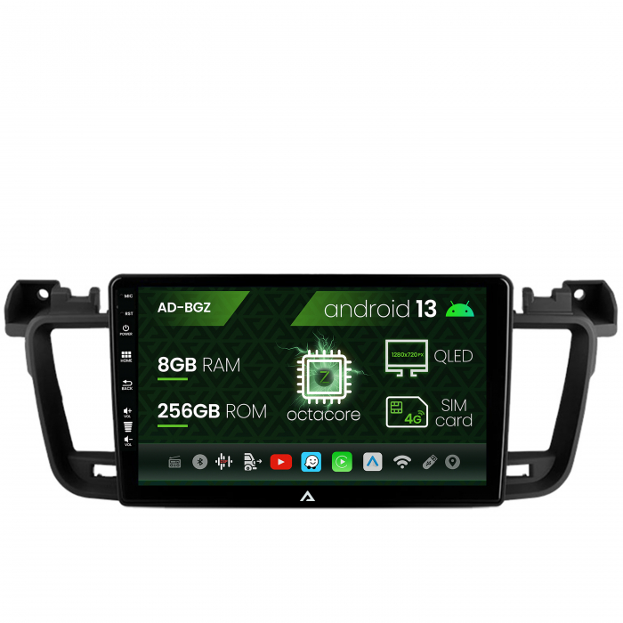 Navigatie peugeot 508 (2010-2018), android 13, z-octacore 8gb ram + 256gb rom, 9 inch - ad-bgz9008+ad-bgrkit264