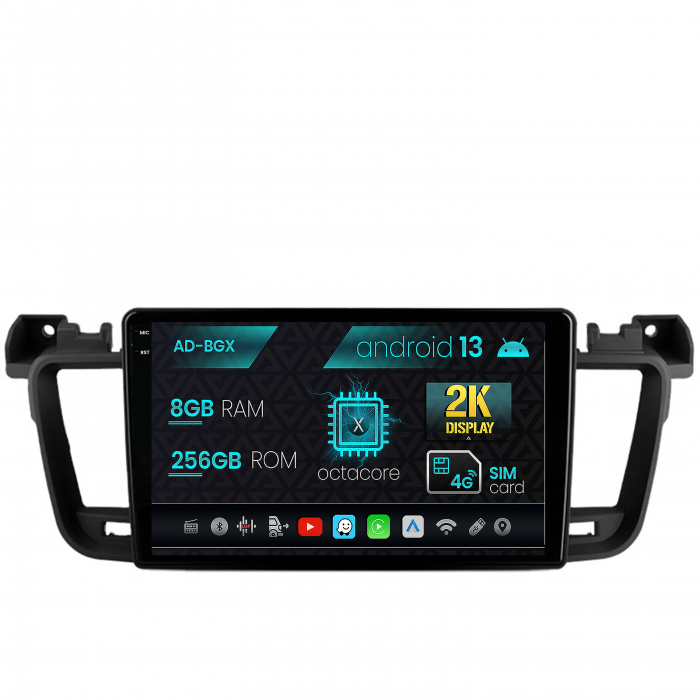 Navigatie peugeot 508 (2010-2018), android 13, x-octacore 8gb ram + 256gb rom, 9.5 inch - ad-bgx9008+ad-bgrkit264