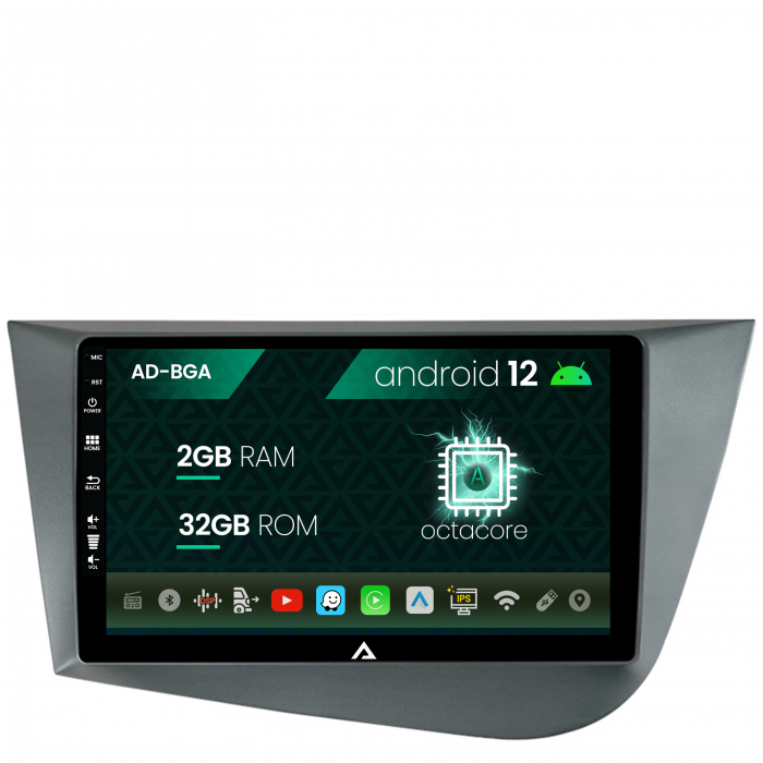 Navigatie seat leon (2005-2012), android 12, a-octacore 2gb ram + 32gb rom, 9 inch - ad-bga9002+ad-bgrkit052