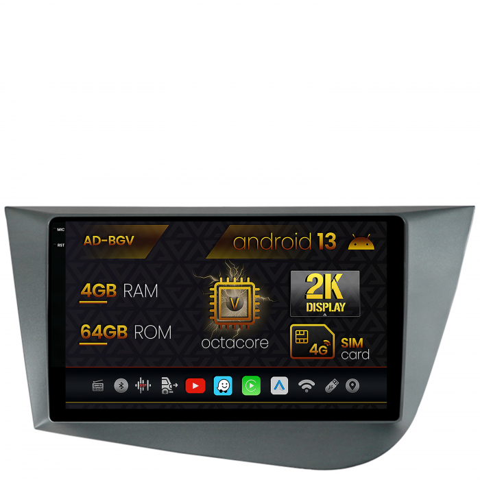 Navigatie Seat Leon (2005-2012), Android 13, V-Octacore 4GB RAM + 64GB ROM, 9.5 Inch - AD-BGV9004+AD-BGRKIT052