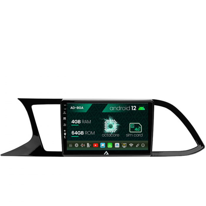 Navigatie Seat Leon 3 (2014-2020), Android 12, A-Octacore 4GB RAM + 64GB ROM, 9 Inch - AD-BGA9004+AD-BGRKIT047