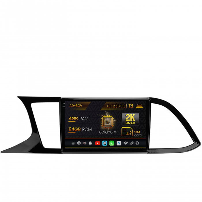 Navigatie Seat Leon 3 (2014-2020), Android 13, V-Octacore 4GB RAM + 64GB ROM, 9.5 Inch - AD-BGV9004+AD-BGRKIT047