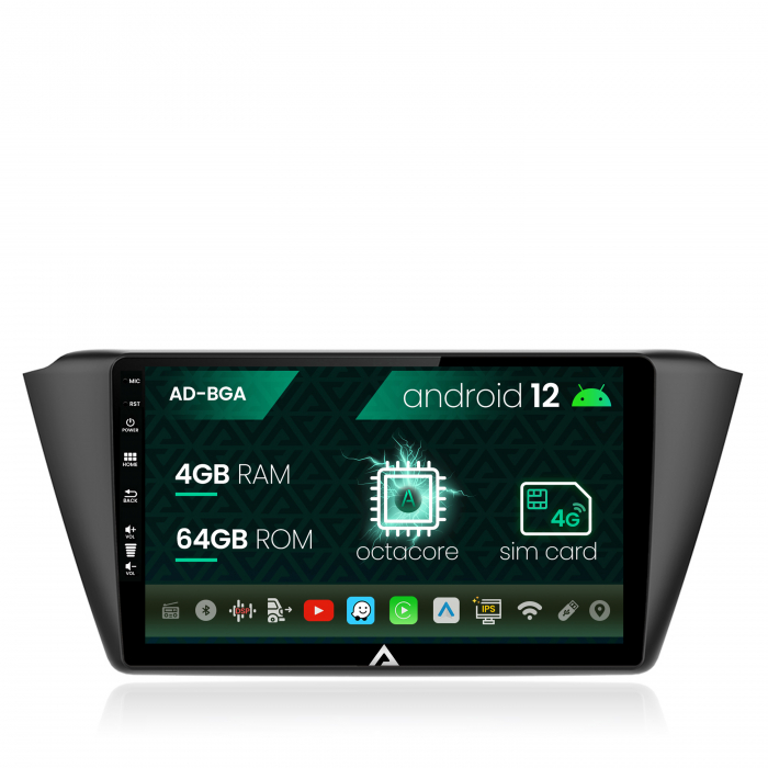 Navigatie skoda fabia (2015+), android 12, a-octacore 4gb ram + 64gb rom, 9 inch - ad-bga9004+ad-bgrkit039
