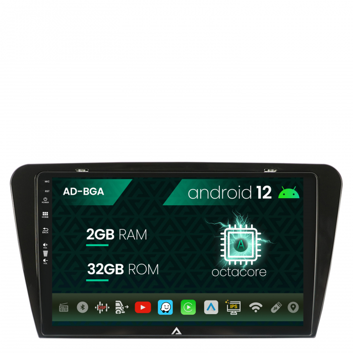 Navigatie Skoda Octavia 3 (2013-2018), Android 12, A-Octacore 2GB RAM + 32GB ROM, 10.1 Inch - AD-BGA10002+AD-BGRKIT026