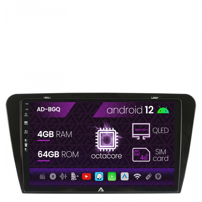 Navigatie Skoda Octavia 3 (2013-2018), Android 12, Q-Octacore 4GB RAM + 64GB ROM, 10.1 Inch - AD-BGQ10004+AD-BGRKIT026