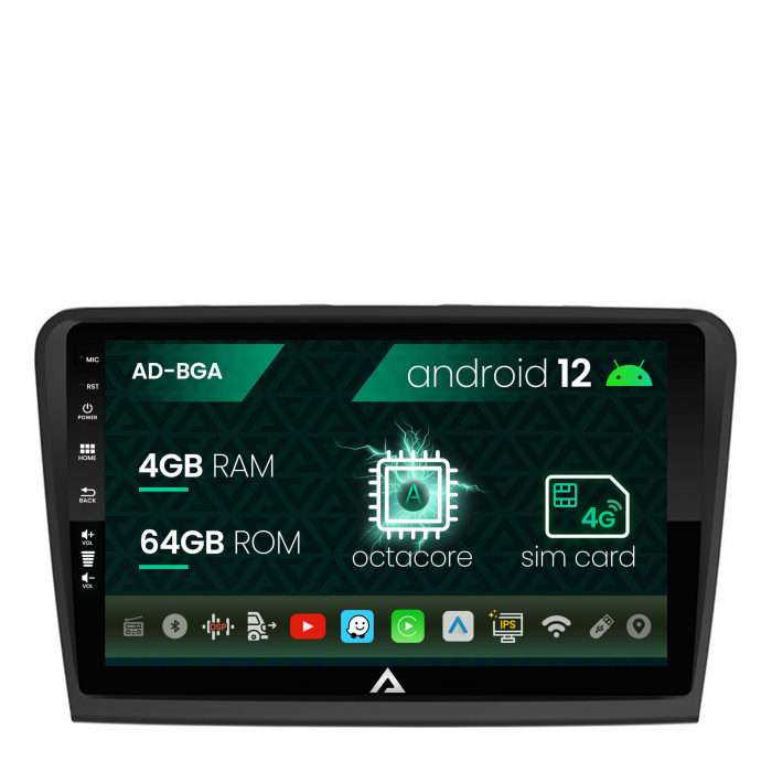 Navigatie skoda superb 2 (2008-2015), android 12, a-octacore 4gb ram + 64gb rom, 10.1 inch - ad-bga10004+ad-bgrkit043