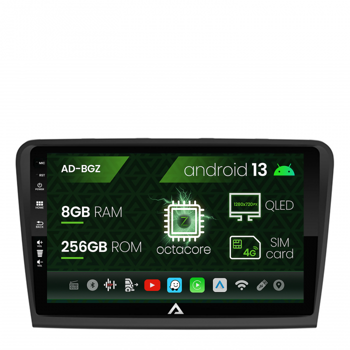 Navigatie skoda superb 2 (2008-2015), android 13, z-octacore 8gb ram + 256gb rom, 10.1 inch - ad-bgz10008+ad-bgrkit043