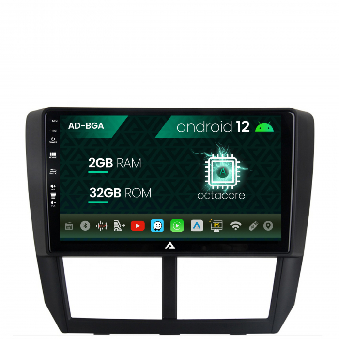Navigatie subaru forester (2007-2013), android 12, a-octacore 2gb ram + 32gb rom, 9 inch - ad-bga9002+ad-bgrkit333