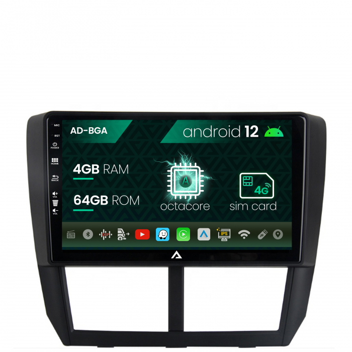 Navigatie subaru forester (2007-2013), android 12, a-octacore 4gb ram + 64gb rom, 9 inch - ad-bga9004+ad-bgrkit333