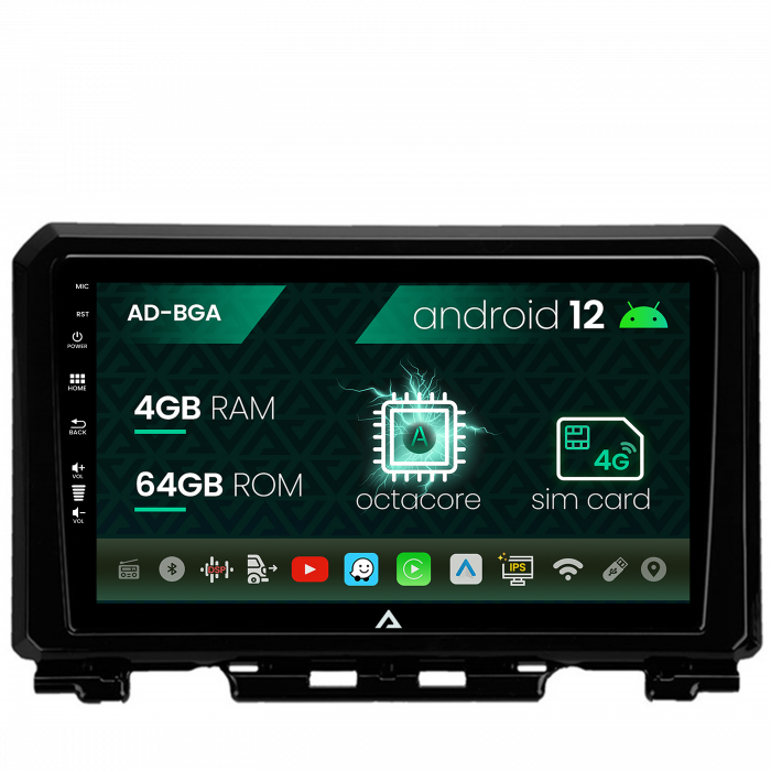 Navigatie suzuki jimny (2018-2022), android 12, a-octacore 4gb ram + 64gb rom, 9 inch - ad-bga9004+ad-bgrkit312