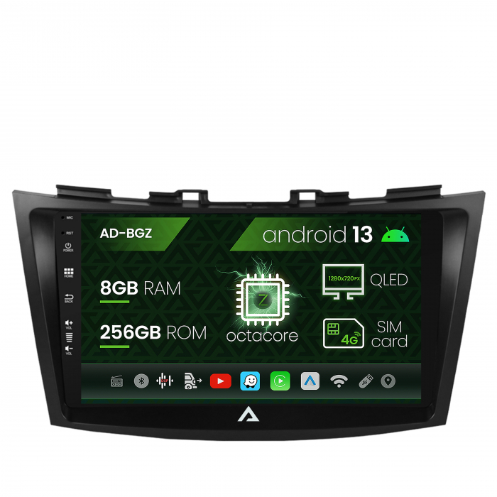 Navigatie Suzuki Swift (2011-2017), Android 13, Z-Octacore AC8257 4GB RAM + 64GB ROM, 9 Inch - AD-BGZ9008+AD-BGRKIT304