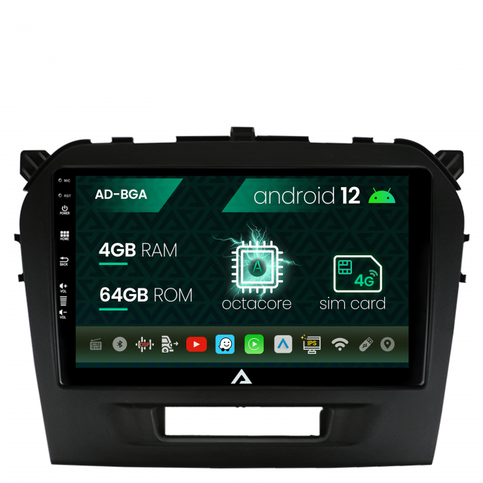 Navigatie suzuki vitara (2015+), android 12, a-octacore 4gb ram + 64gb rom, 9 inch - ad-bga9004+ad-bgrkit299