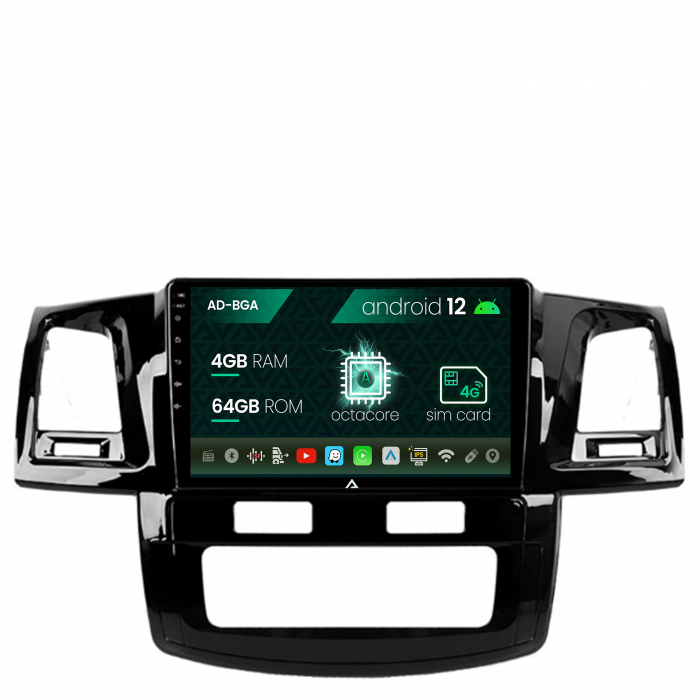 Navigatie toyota hilux (2008-2014), android 12, a-octacore 4gb ram + 64gb rom, 9 inch - ad-bga9004+ad-bgrkit081