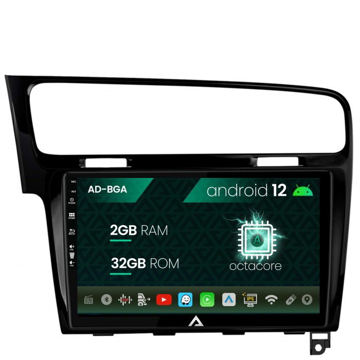 Navigatie volkswagen golf 7, android 12, a-octacore 2gb ram + 32gb rom, 10.1 inch - ad-bga10002+ad-bgrkit023b