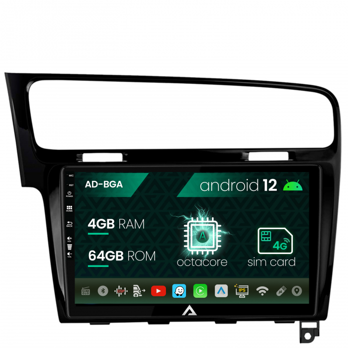 Navigatie volkswagen golf 7, android 12, a-octacore 4gb ram + 64gb rom, 10.1 inch - ad-bga10004+ad-bgrkit023b
