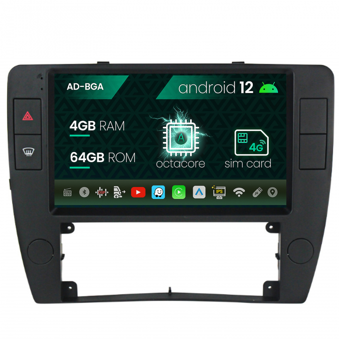 Navigatie Volkswagen Passat B5 5.5 (1996-2005), Android 12, A-Octacore 4GB RAM + 64GB ROM, 9 Inch - AD-BGA9004+AD-BGRKIT25OLD