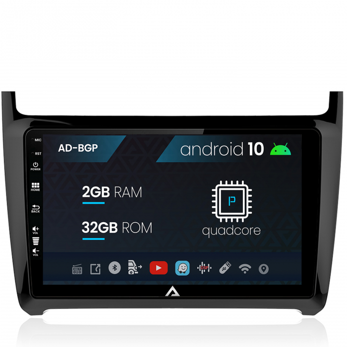 Navigatie volkswagen polo (2009+), android 10, p-quadcore 2gb ram + 32gb rom, 9 inch - ad-bgp9002+ad-bgrkit033