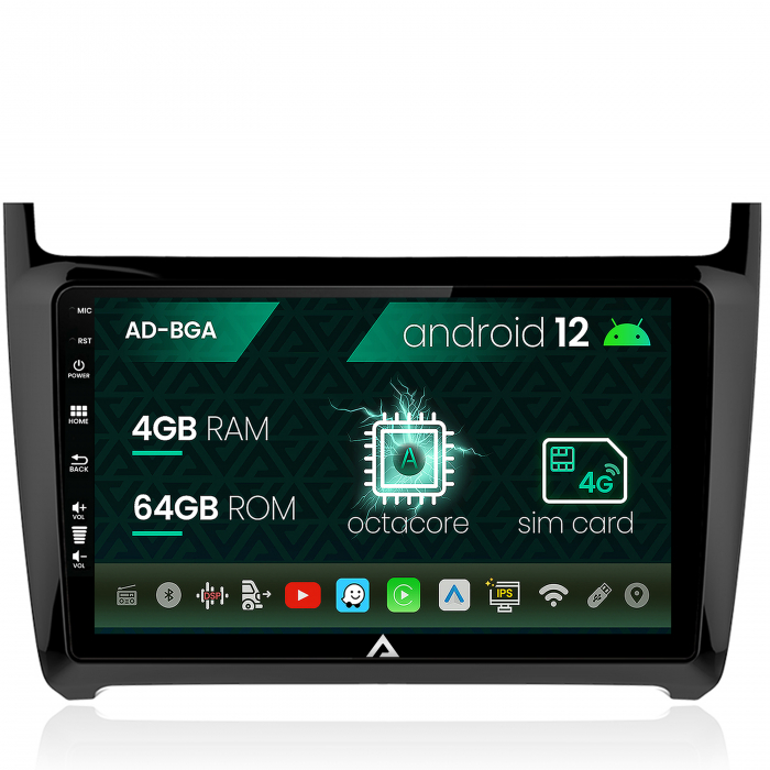 Navigatie volkswagen polo (2014+), android 12, a-octacore 4gb ram + 64gb rom, 9 inch - ad-bga9004+ad-bgrkit033