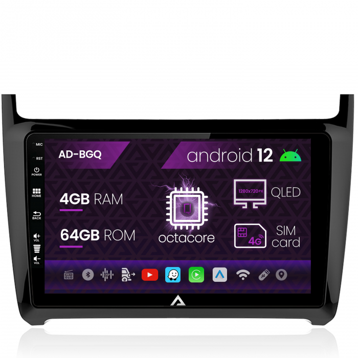 Navigatie Volkswagen Polo (2014+), Android 12, Q-Octacore 4GB RAM + 64GB ROM, 9 Inch - AD-BGQ9004+AD-BGRKIT033