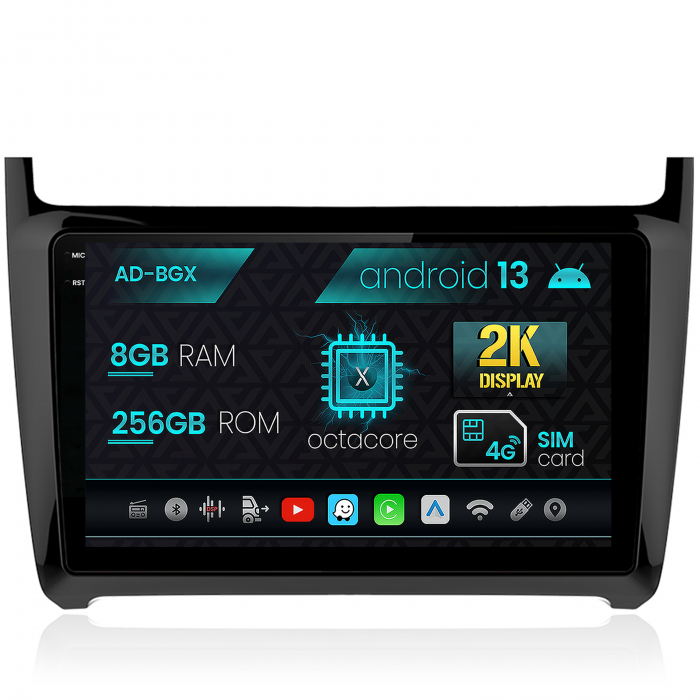 Navigatie volkswagen polo (2014+), android 13, x-octacore 8gb ram + 256gb rom, 9.5 inch - ad-bgx9008+ad-bgrkit033