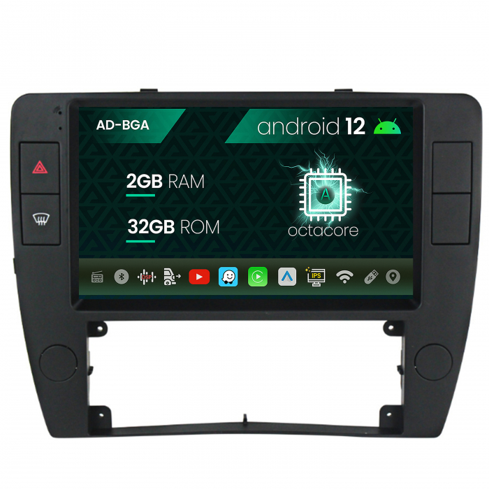 Navigatie Volkswagen Passat B5 5.5 (1996-2005), Android 12, A-Octacore 2GB RAM + 32GB ROM, 9 Inch - AD-BGA9002+AD-BGRKIT25OLD