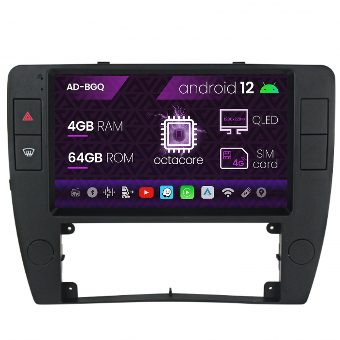 Navigatie Volkswagen Passat B5 5.5 (1996-2005), Android 12, Q-Octacore 4GB RAM + 64GB ROM, 9 Inch - AD-BGQ9004+AD-BGRKIT25OLD