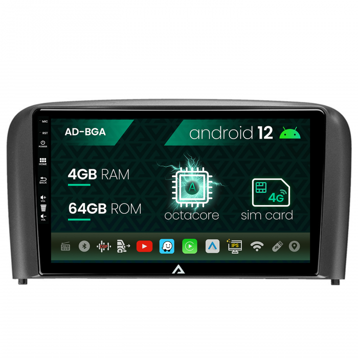 Navigatie volvo s80 (1998-2004), android 12, a-octacore 4gb ram + 64gb rom, 9 inch - ad-bga9004+ad-bgrkit404