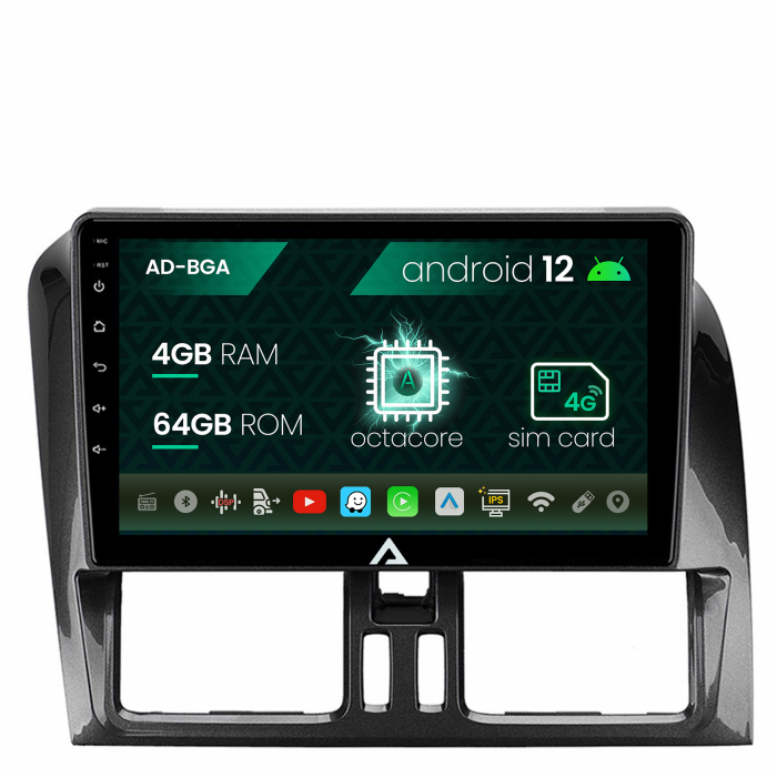 Navigatie volvo xc60 (2008-2013), android 12, a-octacore 4gb ram + 64gb rom, 9 inch - ad-bga9004+ad-bgrkit400v2