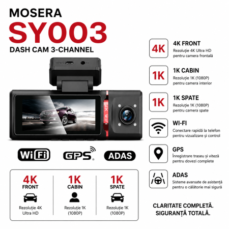 Camere înregistrare DVR trafic - Camera auto fata/spate WIFI MOSERA Dashcam SY003
