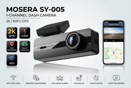 Camere Înregistrare DVR trafic - Camera auto DVR MOSERA SY-005 1-Channel, 2K Front, fără ecran, GPS, Night Vision, G-Sensor, Loop Recording