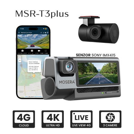 Camere înregistrare DVR trafic - Camera auto fata/spate 4G MOSERA Dashcam T3 Plus