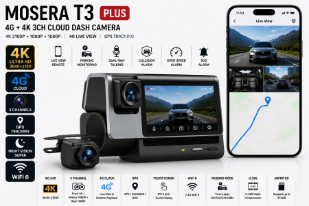 Camere înregistrare DVR trafic - Camera auto fata/spate 4G MOSERA Dashcam T3 Plus