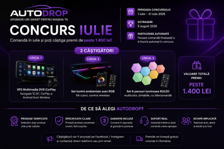 Lumini ambientale - [JULY Contest - 1400LEI PREMII – Extragere] Înscriere automată în concursul Autodrop, dedicat lunii IULIE. Achizițiile din perioada 1 IULIE - 31 IULIE 2026 participă automat la extragerea din 5 AUGUST