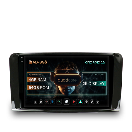 Navigatie 2K Mercedes Benz ML W164 / GL X164, Android OS, S-Quadcore / 4GB RAM + 64GB ROM, 9.5 Inch - AD-BGS90042K+AD-BGRKIT405