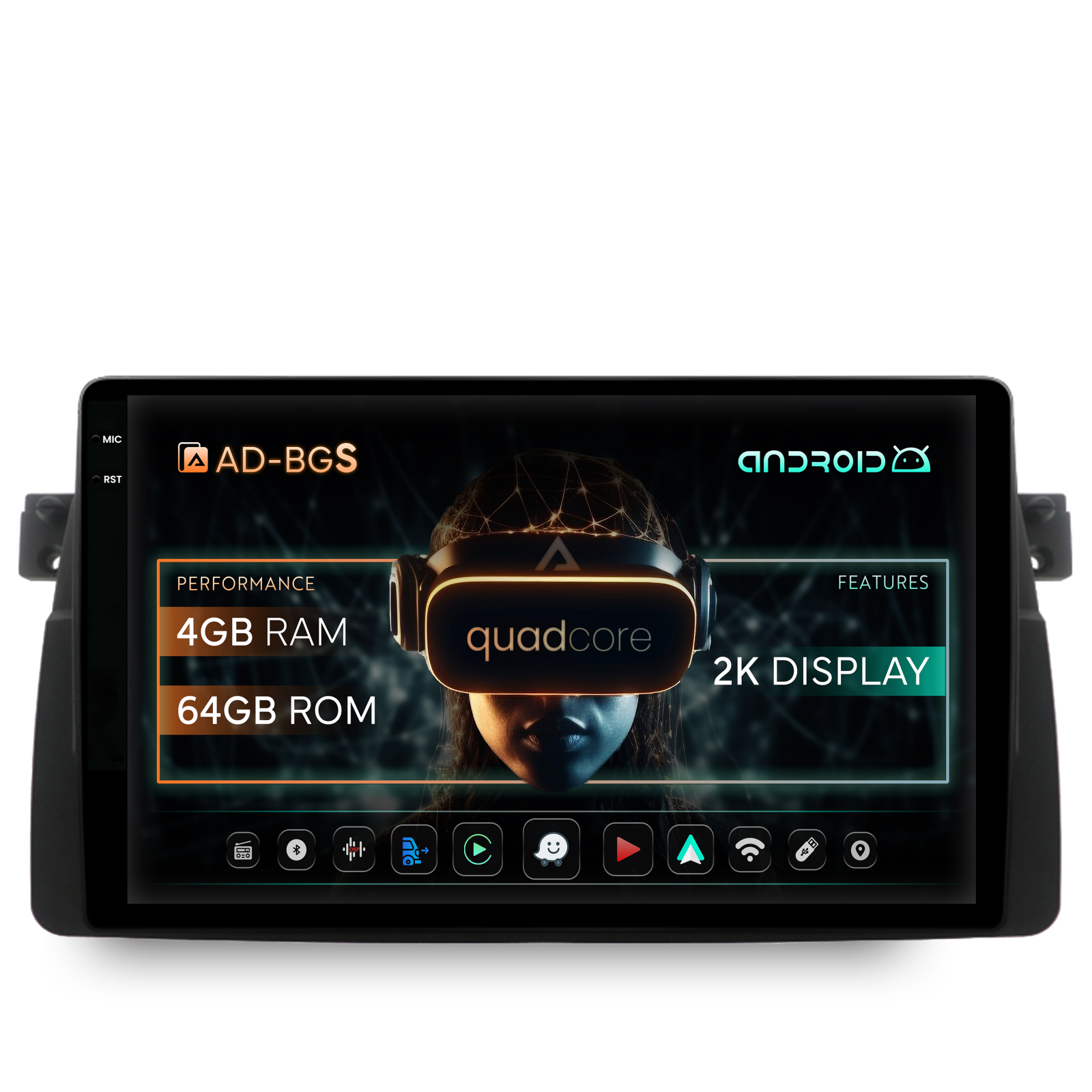 Navigatie 2K BMW E46, Android OS, S-Quadcore   4GB RAM + 64GB ROM, 9.5 Inch - AD-BGS90042K+AD-BGRKIT397
