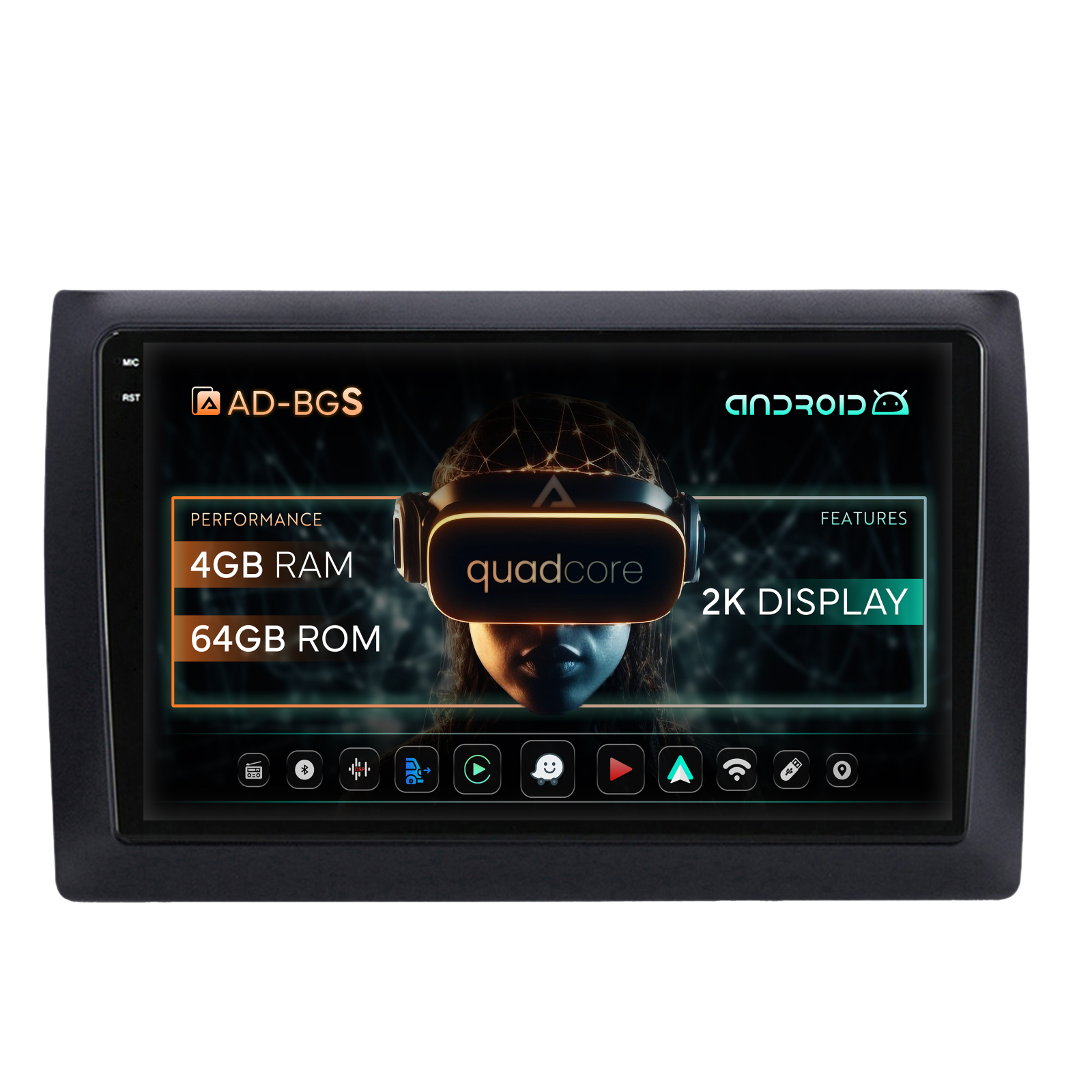 Navigatie 2K Fiat Stilo Android OS, S-Quadcore   4GB RAM + 64GB ROM, 9.5 Inch - AD-BGS90042K+AD-BGRKIT356V2