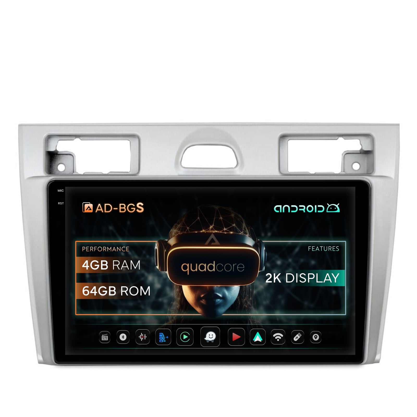Navigatie 2K Ford Fiesta (2002-2008), Android OS, S-Quadcore   4GB RAM + 64GB ROM, 9.5 Inch - AD-BGS90042K+AD-BGRKIT143