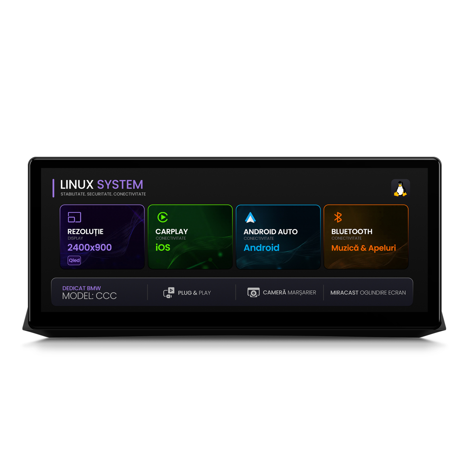 Navigatie BMW Seria 5 E60 E61, M5 (2003-2010), Linux OS  OEM, Varianta CCC, CarPlay  Android Auto Wireless, MirrorLink, Camera AHD, 12.3 Inch -