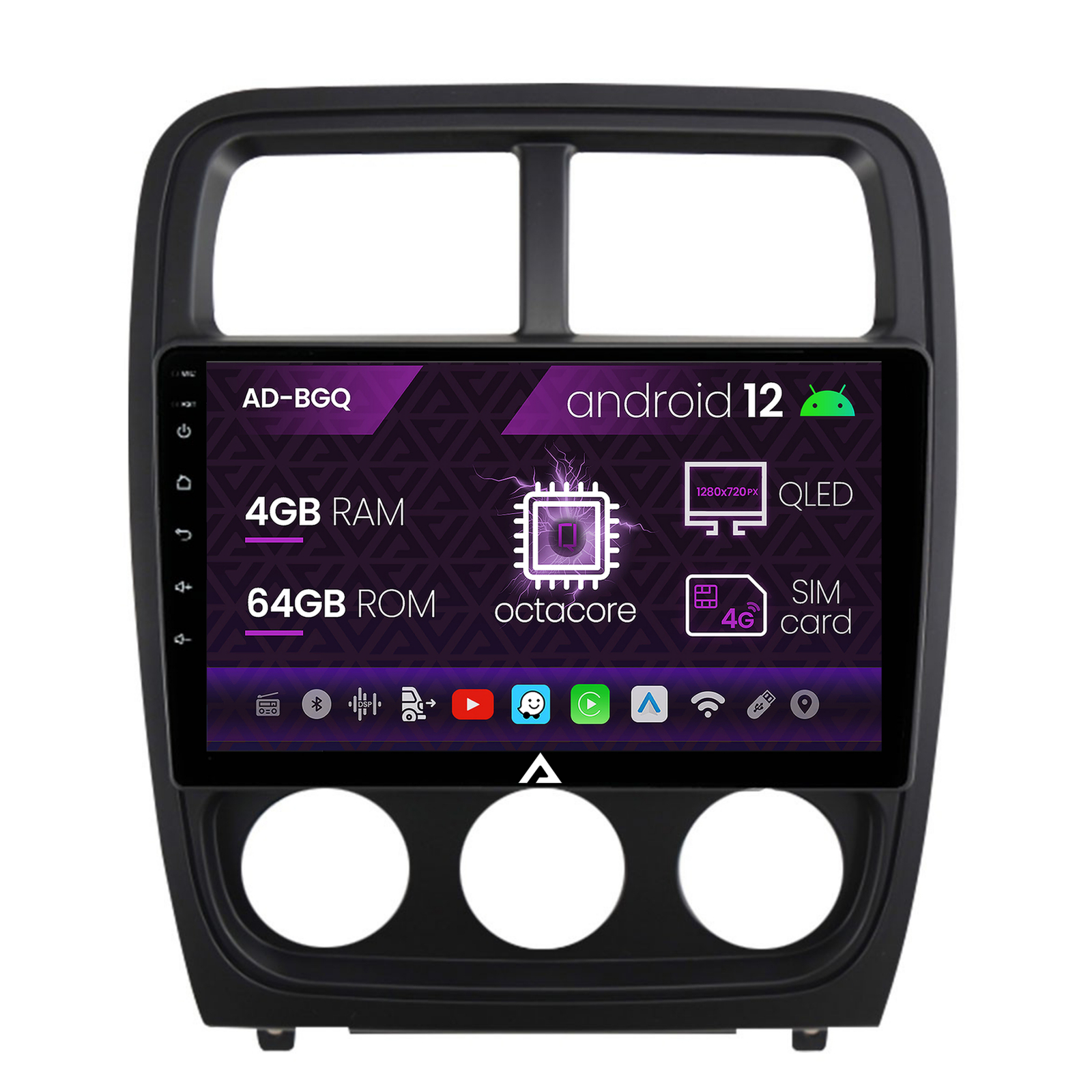 Navigatie Dodge Caliber (2010-2012), Android 12, Q-Octacore   4GB RAM + 64GB ROM, 9 Inch - AD-BGQ9004+AD-BGRKIT295V2