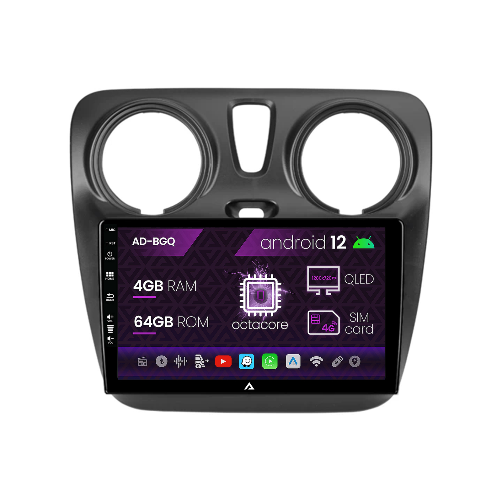 Navigatie Dacia Dokker, Android 12, Q-Octacore   4GB RAM + 64GB ROM, 9 Inch - AD-BGQ9004+AD-BGRKIT376V2