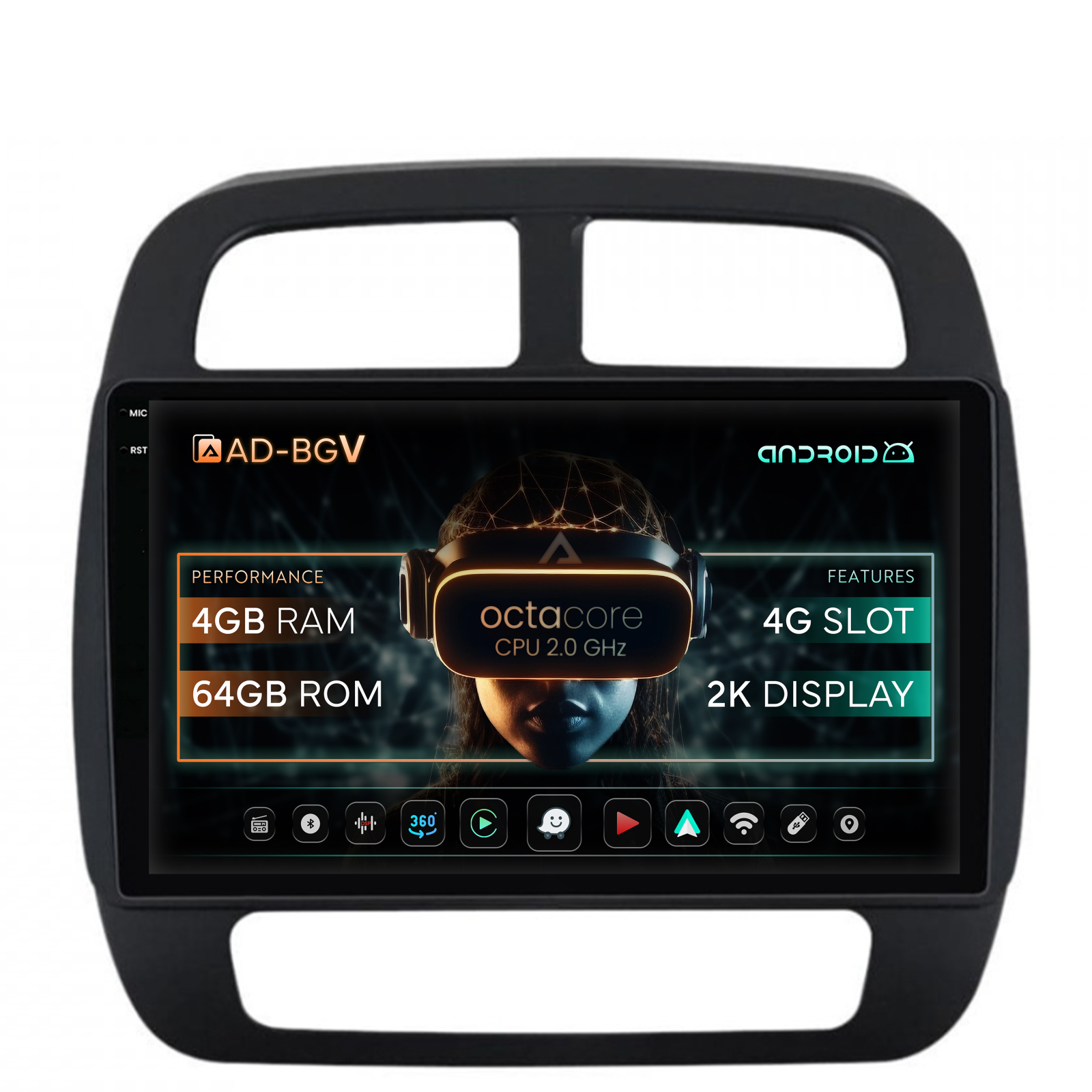 Navigatie Dacia Spring (2021- Prezent), Android, V-Octacore   4GB RAM + 64GB ROM, 9.5 Inch - AD-BGV9004+AD-BGRKIT366V4s