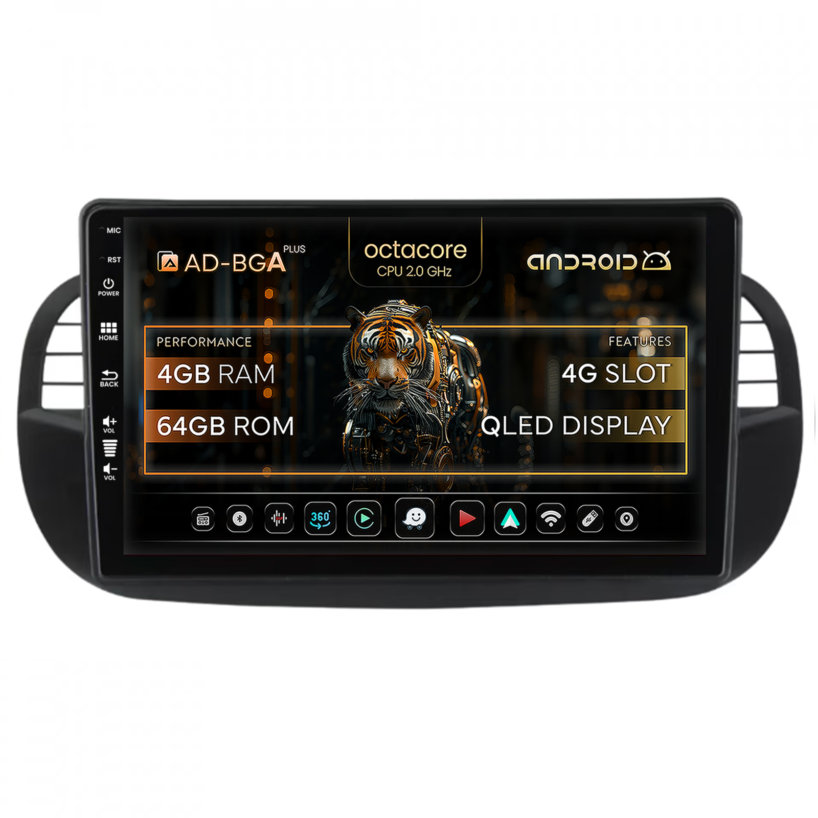Navigatie Fiat 500 (2007-2014), Android, A-Octacore   4GB RAM + 64GB ROM, 9 Inch - AD-BGA9004+AD-BGRKIT362V3