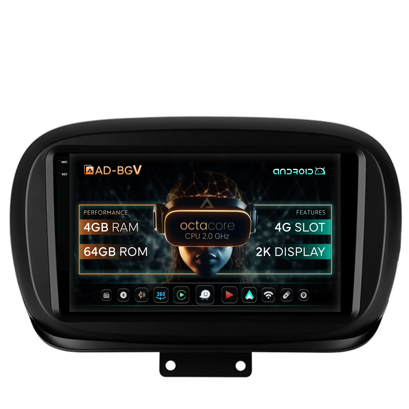 Navigatie Fiat 500X (2014-2020), Android 13, V-Octacore   4GB RAM + 64GB ROM, 9.5 Inch - AD-BGV9004+AD-BGRKIT362