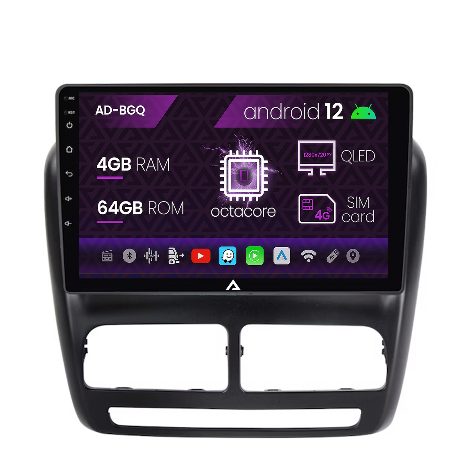 Navigatie Fiat Doblo (2010-2015), Android 12, Q-Octacore   4GB RAM + 64GB ROM, 10.1 Inch - AD-BGQ10004+AD-BGRKIT358