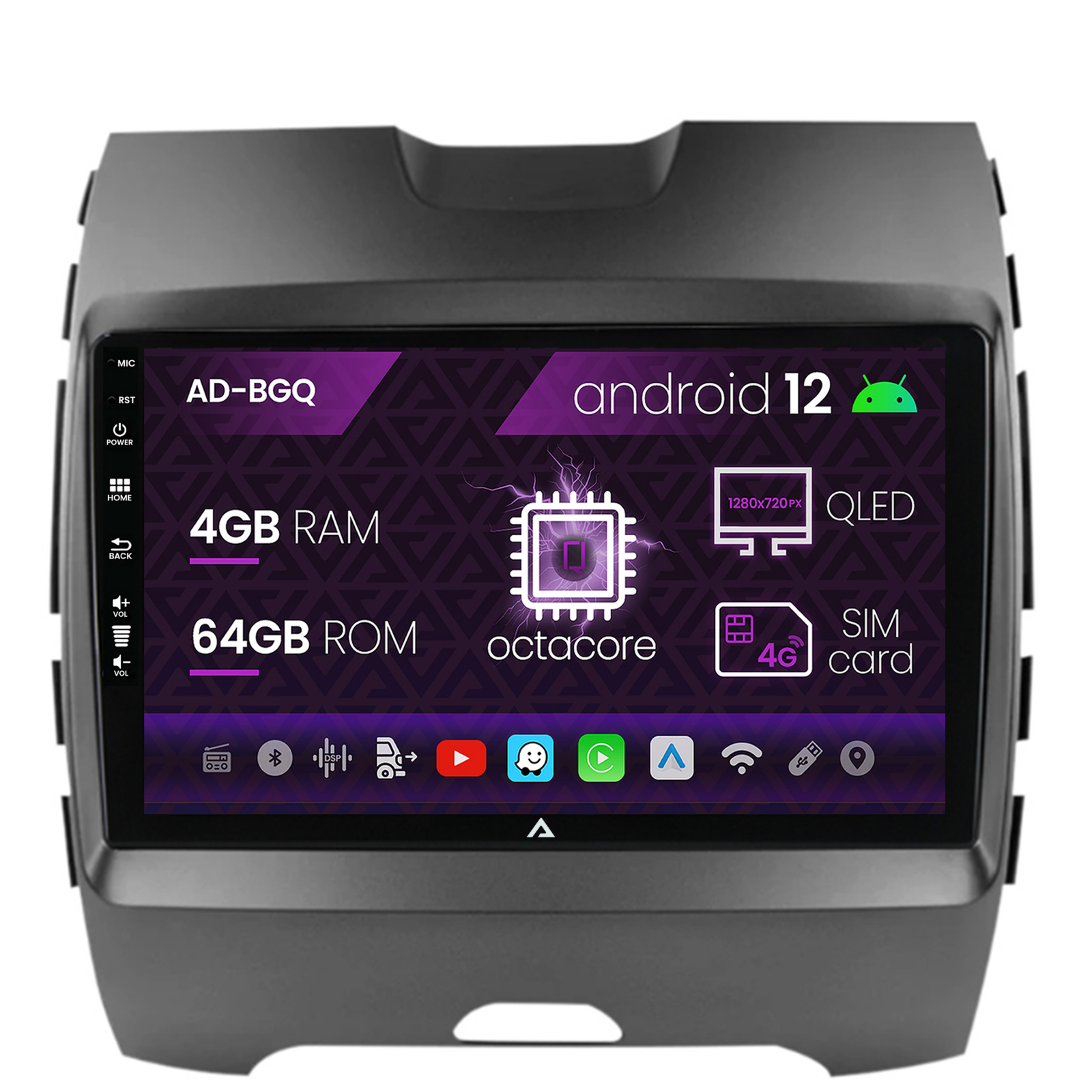 Navigatie Ford Edge (2016-2021), Android 12, Q-Octacore   4GB RAM + 64GB ROM, 9 Inch - AD-BGQ9004+AD-BGRKIT110