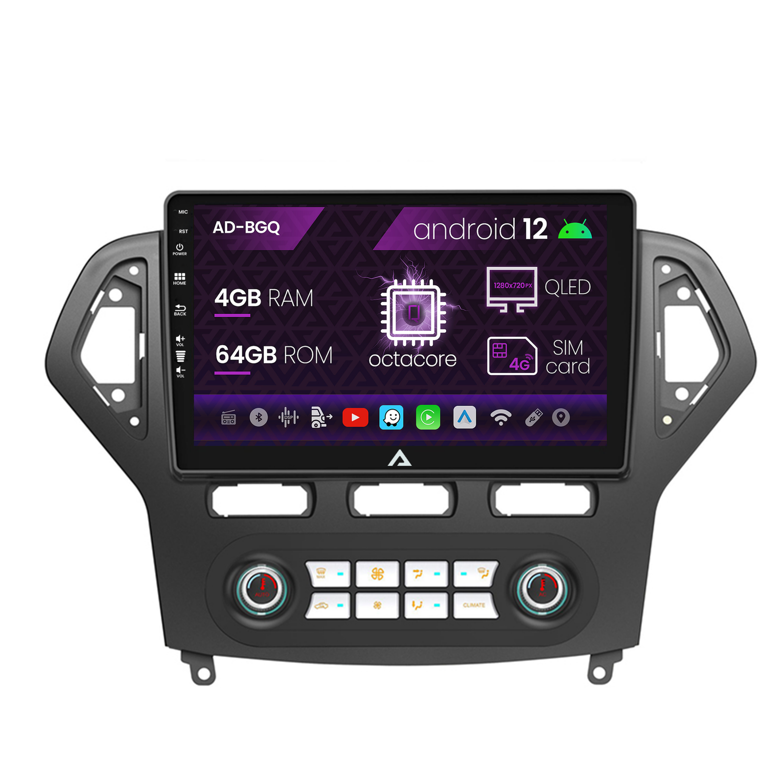Navigatie Ford Mondeo (2007-2010) Clima Automata, Android 12, Q-Octacore   4GB RAM + 64GB ROM, 9 Inch - AD-BGQ9004+AD-BGRKIT127