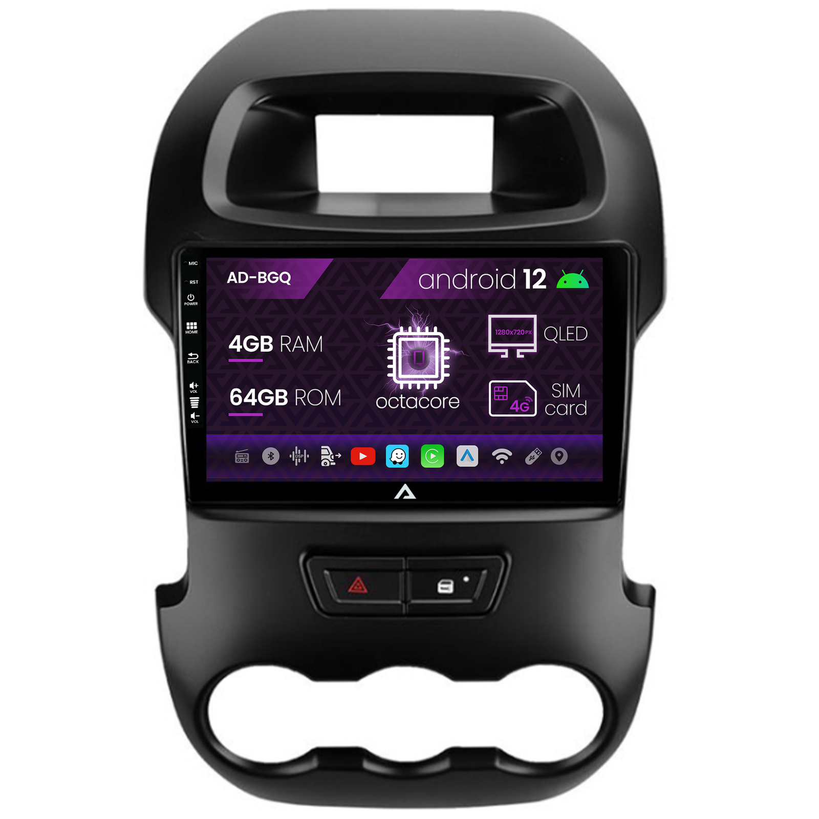 Navigatie Ford Ranger (2011-2015), Android 12, Q-Octacore   4GB RAM + 64GB ROM, 9 Inch - AD-BGQ9004+AD-BGRKIT135B