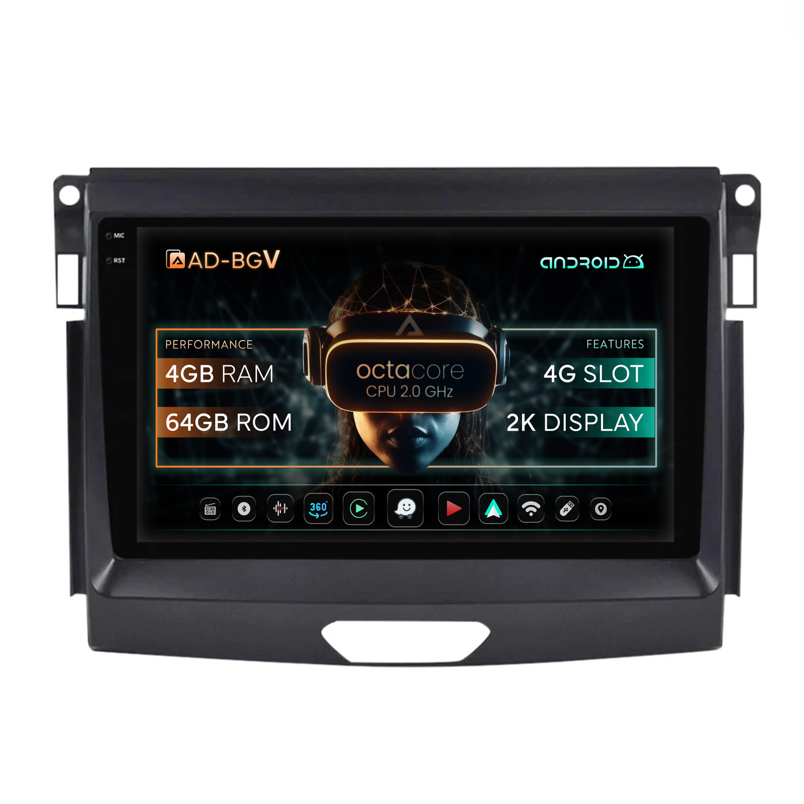 Navigatie Ford Ranger (2015-2020), Android 13, V-Octacore   4GB RAM + 64GB ROM, 9.5 Inch - AD-BGV9004+AD-BGRKIT120
