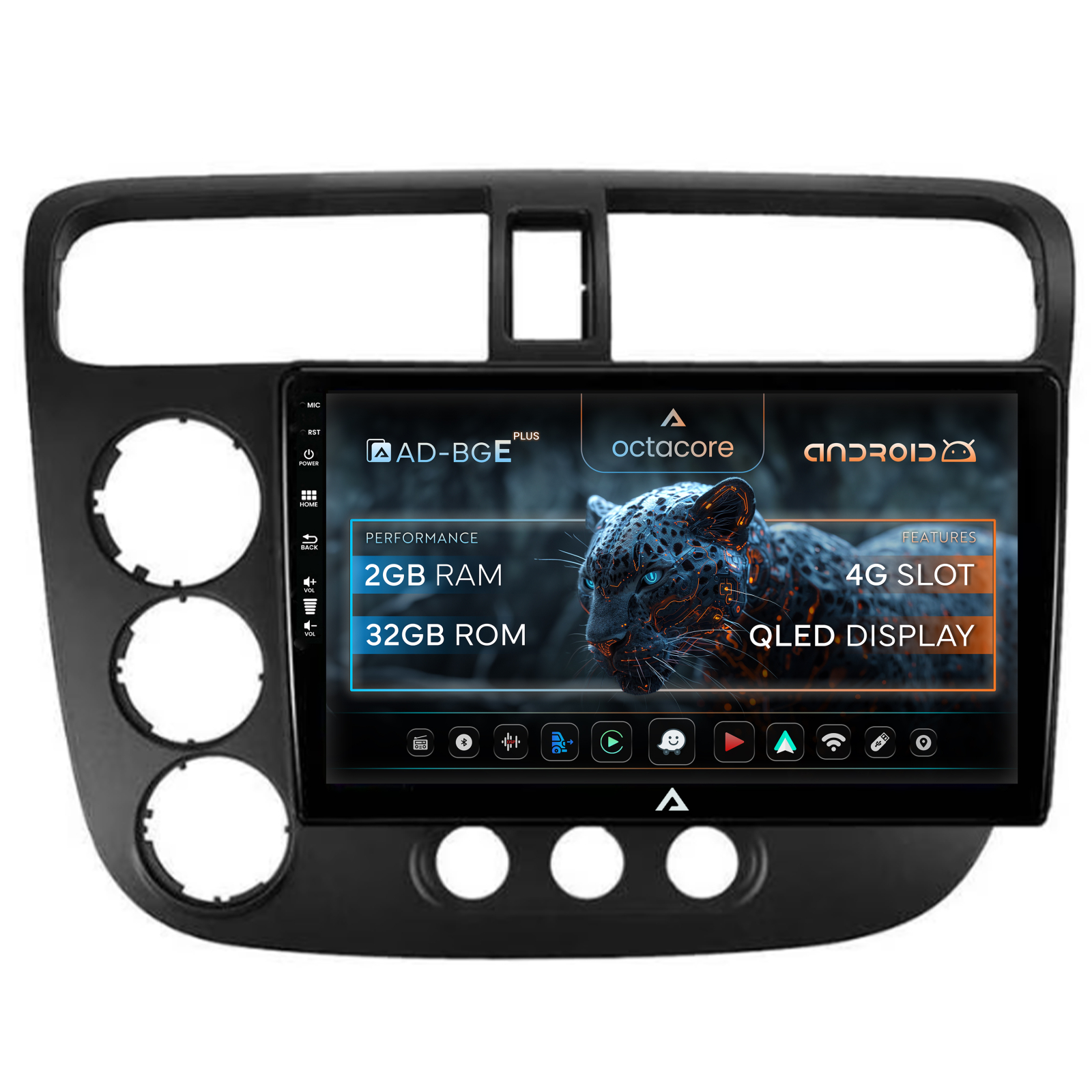 Navigatie Honda Civic (1998-2005), Android 12, E-Octacore   2GB RAM + 32GB ROM, 9 Inch - AD-BGE9002+AD-BGRKIT018