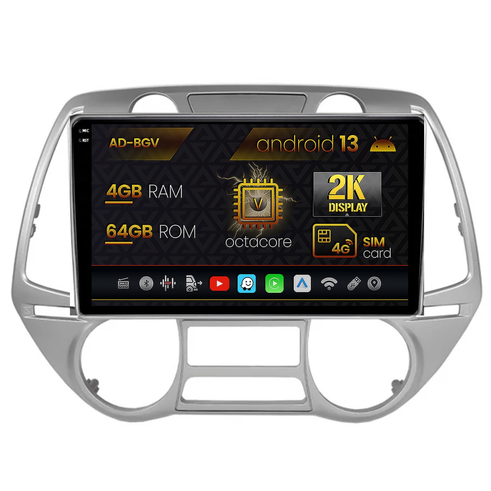 Navigatie Hyundai I20 (2008-2012), climă automată, Android, V-Octacore / 4GB RAM + 64GB ROM, 9.5 Inch - AD-BGV9004+AD-BGRKIT219V2